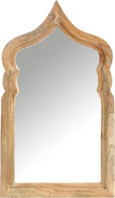 Immagine prodotto di Specchio da parete in legno marocchino Marrakech alto 90 cm | Decorazione orientale da parete per soggiorno, camera da letto e bagno Specchio da bagno | Specchio asimmetrico Aastha con cornice in legno per il corridoio