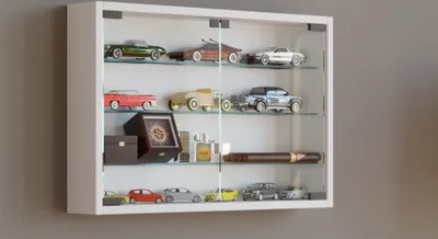 Image de Mandosa M Armoire vitrine montée au mur 2 portes vitrées blanches.