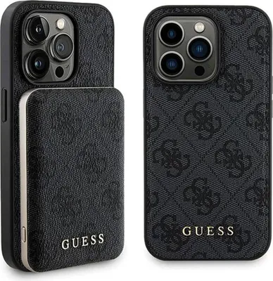 Obrázek produktu pro Sada Pouzdra Guess 4G Metal Logo Pro Iphone 15 Pro + 5000Mah Powerbanka Magsafe - Černá
