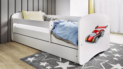 Immagine prodotto di Letto per bambini per ragazzi auto da corsa 70x140, 80x160, 80x180 cm - set completo con materasso, cassetto e protezione anticaduta