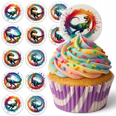 Obrázok produktu pre Dekorácie Na Torty, Muffiny – Sada Na Narodeniny, 12 Ks – Dinozaury