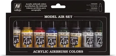Immagine prodotto di Vallejo Model Color Set di colori acrilici colori base. Kit di 8 colori con finitura opaca per aerografo in flaconi da 18 ml con contagocce per modellismo e modellini.