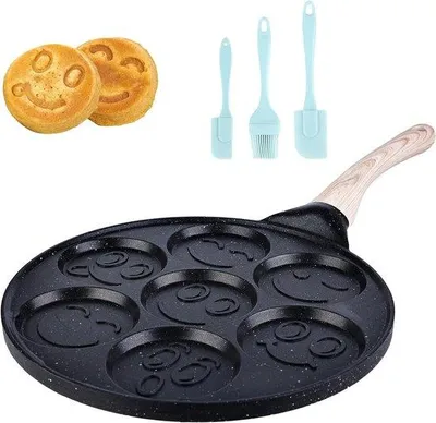 Produktbild von Gaskochfeld mit sieben Löchern - Crêpe-Maker - Smiley-Gesichter - Omelett- und Spiegeleipan - 26 cm