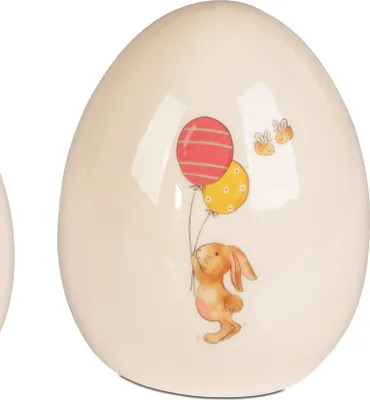 Produktbild von LED Dekoobjekt Oster Ei Hase mit Ballons H. 18cm weiß Porzellan Formano WA