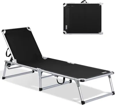 Produktbild von Sonnenliege Gartenliege Leicht Sonnenliege Klappbar Alu Liegestuhl Strandliege, 5 Fach Verstellbare Rückenlehne, 190 x 60 cm Sonnenschutzdach, bis 136KG (Ohne Sonnendach-Schwarz)