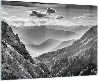 Produktbild von Bilder auf glas - Einteilig - Schwarzweiß Landschaft Berge - 100x70cm - Glasbilder - Wandbilder - Bilder - Wanddekoration aus Glas - Glas Bilder - Wandbild auf Glas - GAA100x70-4560