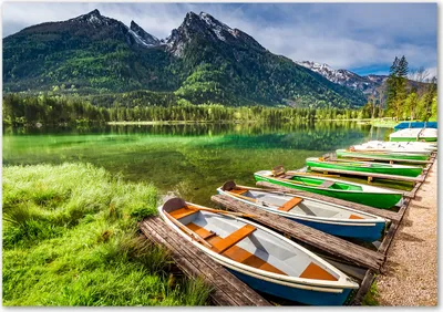 Produktbild von Tulup® Glas-Bild - 100 x 70 - Wandbild aus Glas - Wandkunst - Wandbild hinter gehärtetem Sicherheitsglas - Landschaften - See Boote - Grün