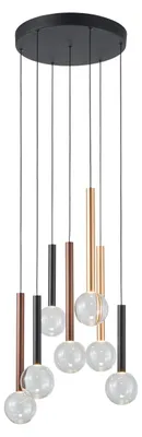 Image de Suspension LED à 7 ampoules Alinos, noire, 28 W, lumière blanche chaude, 2205 lm, métal, dimensions : 150 x 42 x 42 cm, IP20, Italux
