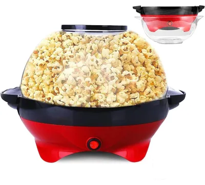 Popcornmaschine 5 l, 800 W, Antihaft-Heizplatte, Rührstab, transparent