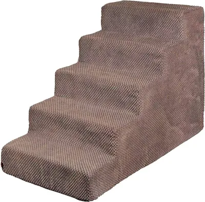 Image de Escalier pour chiens Escalier pour chats Escalier pour animaux de compagnie Aide à l'escalade Couverture en peluche 5 marches Marron