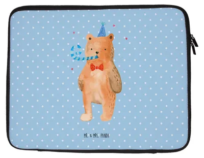 Produktbild von Mr. & Mrs. Panda Laptop Tasche Bär Geburtstag 27 x 36 cm - Blau Pastell - Geschenk, Sleeve, Teddy, Laptophülle, Hülle, Alles Gute, Glückwunsch, Case, Happy Birthday