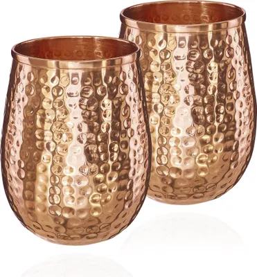 Produktbild von 2x Kupferbecher reines Kupfer 100% Ayuverda Trinkbecher Oval Moscow Mule 500ml
