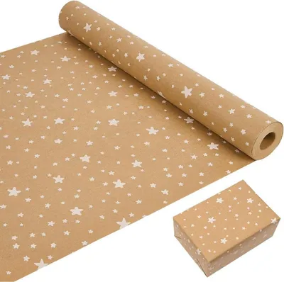 Obrázok produktu pre 43 cm vianočný darčekový baliaci papier kraftový papier biele hviezdy 20 m