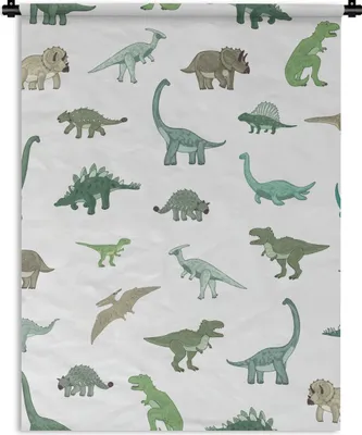 Produktbild von MuchoWow® Wandteppich Wandbehang Dinosaurier - Grün - Jungen - Braun - Kind - Muster 90x120 cm Tapisserie Dekoration Wandtuch - Wanddeko