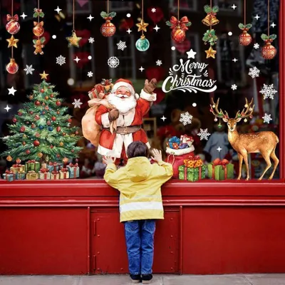 Productafbeelding van Zelfklevende kerstdecoraties voor ramen, 90x30 cm, 6 vellen, PVC, herbruikbaar