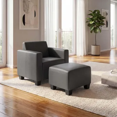 Immagine prodotto di Sedia lounge modulare con pouf Lyon, Pelle finta ~ grigio scuro