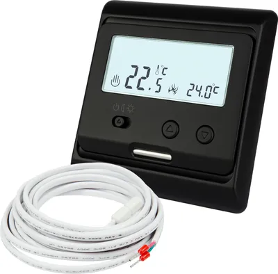 Produktbild von 24V DC Thermostat Temperaturregler Unterputz, schwarz, int. und ext. Sensor, optimal für elektrische Fußbodenheizung im Wohnwagen / Wohnmobil