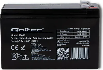 Image de Qoltec 53031 AGM battery | 12V | 9Ah