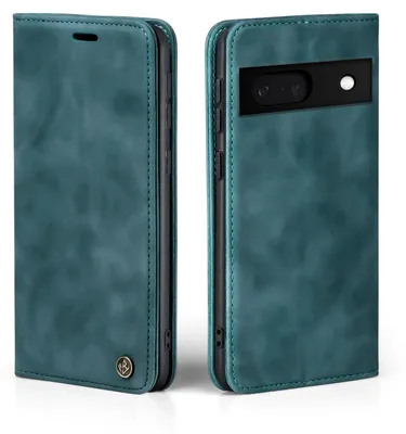 A teal flip case for a Google Pixel 7a, shown from the front and back.