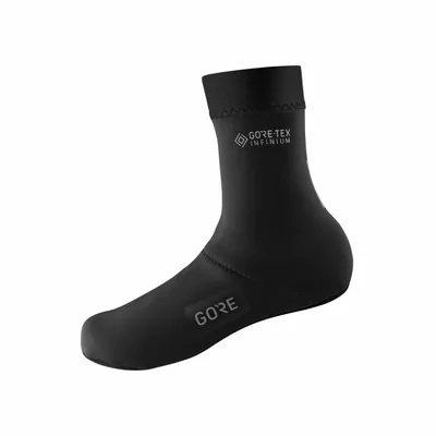 A black GORE-TEX Infinium shoe cover on a white background.