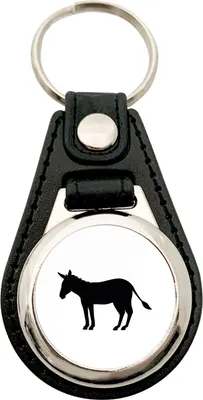 Produktbild von Huuraa Schlüsselanhänger Esel Silhouette Metall mit Kunstleder Schlüsselring Einkaufswagenchip Geschenkidee