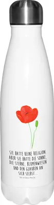 Produktbild von Mr. & Mrs. Panda Trinkflasche Blume Mohnblume - Weiß - Geschenk, Motivation, Glaube, thermobehälter, Respekt, Blumen, thermosflaschen, Mohn, Wasserflasche, Religion