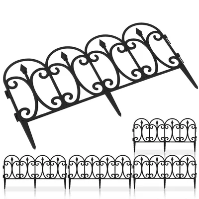 Produktbild von Jiubiaz Beetzaun 5-teilig Set Zierzaun Beeteinfassung Kunststoff Steckzaun Gartenpalisade Schwarz