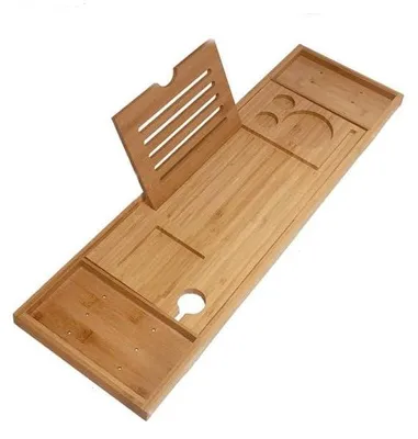 Produktbild von Bamboobadplanke, ausziehbar von 75 bis 110 cm, Badregal für Bücher und Tablets