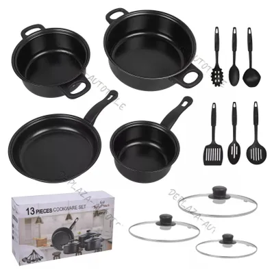 Produktbild von 13 teilig Topfset Töpfe Kochgeschirr Set mit Glasdeckel Kochtopf Pfanne Deckel
