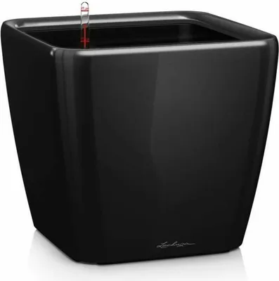 Image de LECHUZA Pot de fleurs QUADRO Premium LS 50 Noir brillant | Pot de fleurs avec système d'arrosage | Surface brillante | 50 x 50 x 46,5 cm | 16289