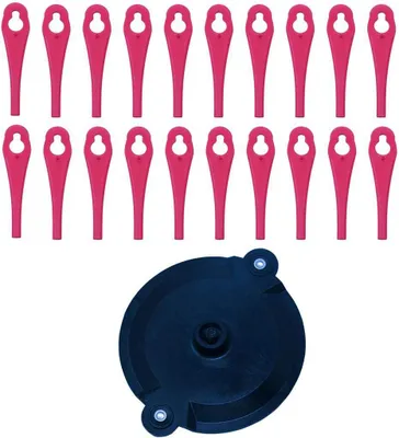Produktbild von Kunststoff Ersatzmesser Trimmer Set, Rasentrimmer Ersatzmesser, Spulendeckel mit 20 Roten Kunststoffmessern, Universal Zubehör für Rasentrimmer und Motorsense
