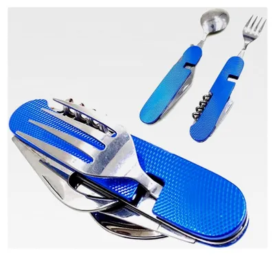 Produktbild von 6-in-1 Campingbesteck | Edelstahl | Teilbar | Feldbesteck | Outdoor Camping Flaschenöffner Festival