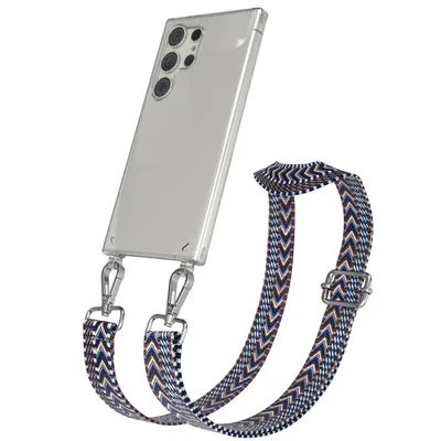 Produktbild von EAZY CASE Handykette - Verstellbarer Trageriemen kompatibel mit Samsung Galaxy S24 Ultra, Handykordel mit transparenter Silikon-Hülle, Band in Blau