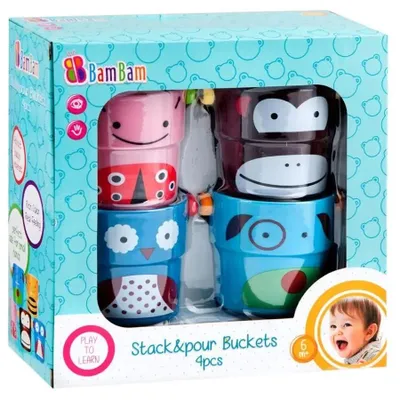 Produktbild von BamBam Badespielzeug Eimer Set bunte Stapelbecher