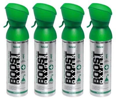 Immagine prodotto di Boost Oxygen Ossigeno puro in bombola - 20 litri di ossigeno naturale, puro al 95%, in quattro bombole di ossigeno da 5 litri trasportabili per oltre 4 ore