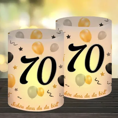 12 Windlichter Tischdeko 70. Geburtstag, Teelichthalter