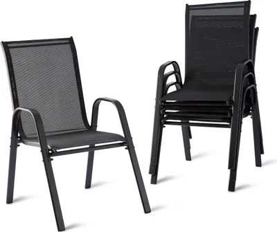 Produktbild von Relaxdays Gartenstühle, 4er Set, Hochlehner, Armlehnen, stapelbar, bis 150 kg, Polyester, Metall, Stapelstuhl, anthrazit