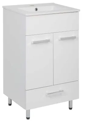 Image de Stamar | Armoire de salle de bains, armoire sous lavabo, 50 cm debout - avec brillant - surface et tiroir