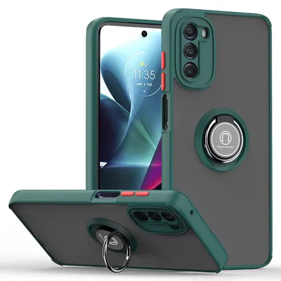 Immagine prodotto di Custodia per Motorola Moto G 5G 2022 traslucida opaca in TPU con supporto ad anello e supporto verde scuro