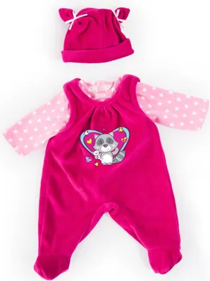 Produktbild von Bayer Design Puppenkleidung 83877AA, Babypuppen Anziehsachen, Kleider für Puppen 38 cm, 3 Teile, pink/rosa, Waschbärmotiv