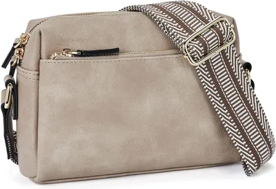 Produktbild von MODFU Umhängetasche Damen Kleine, Crossbody Bag Damen Leder mit Breitem Gurt Moderne Kleine Umhängetasche mit Kartenschlitz Abnehmbar Schultergurt Beige