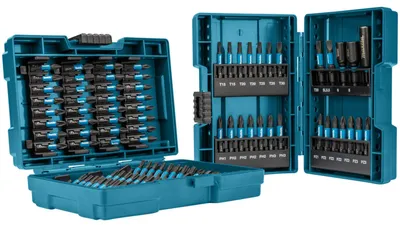 Produktbild von Makita E-03109, Bohrer, Bohrerbit-Set, Sechskantschaft, Schwarz, Blau, 90 Stück(e), Bits 25 mm: 5xPH1, 10xPH2, 5xPH3, 5xPZ1, 10xPZ2, 5xPZ3, 6xT15, 6xT20, 6xT25, 6xT30 Bits 50 mm:...
