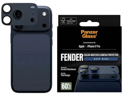 Zdjęcie produktu dla PanzerGlass ® Fender Camera Protector Deep Blue iPhone 17 Pro, Apple, Apple - iPhone 17 Pro, Aplikacja na sucho, Odporny na zadrapania, Odporny na wstrząsy, Niebieski, 1 szt.