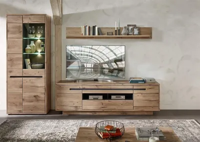 Produktbild von Wohnwand >Bellano< in Viking Oak Nachbildung, MDF, Spannplatte - 299x202x44cm (BxHxT)