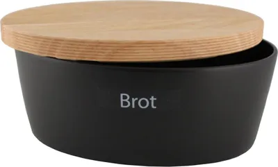 Produktbild von CONTINENTA Brot-Topf aus matt schwarzer Keramik mit Holzdeckel