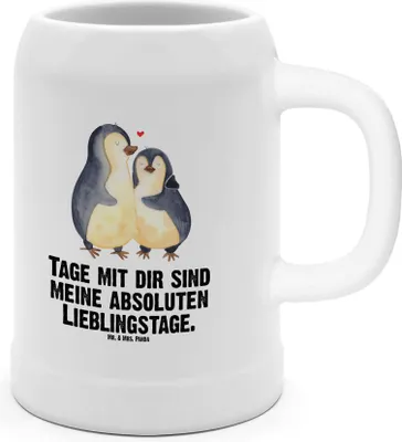 Produktbild von Mr. & Mrs. Panda Krug Pinguin umarmen - Weiß - Geschenk, Hochzeitstag, Liebe, Steinkrug, Bierhumpen, Tonkrug, Verlobung, Seidel, Humpen, Hochzeit
