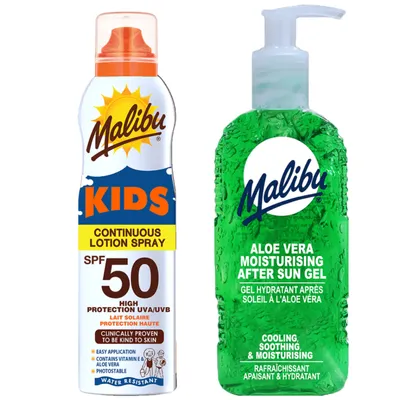 Obrázek produktu pro Malibu Mleczko v aerosolu pro děti SPF50 175ML + Aloe Gel po opalování 200 ml