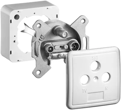 Image de Goobay 68852 Set complet : Prise d'antenne à 3 trous, 1 pièce dans un carton, blanc - incl. couvercle et cadre, atténuation de raccordement de 1 dB avec passage de tension continue (DC)