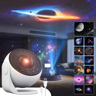 Produktbild von 13-in-1 Galaxieprojektor - Planetarium-Nachtlicht - HD - 360° drehbar - Timer - Einstellbare Brennweite - Weiß und Schwarz