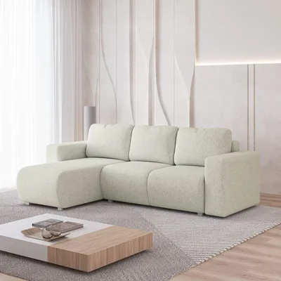 Produktbild von Masseno Ecksofa RINOVA mit Schlaffunktion L-Form, Sofa mit Bettkasten, Wohnzimmersofa, Couch, Soffa, Bettsofa, Couchgarnitur- Creme, NEVE 02